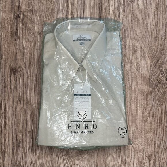 Enro Other - Enro Mens Micro Nailhead Dress Shirt Tall 18 35/36 Pima Cotton/Polyester Beige